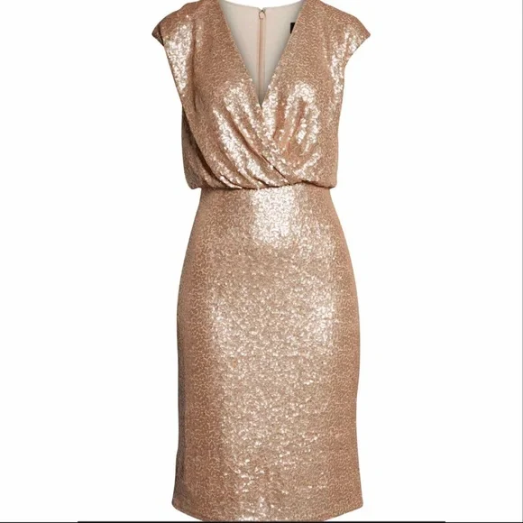 Tadashi Shoji Surplice Sequin Dress - Picture 4 of 15